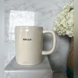 Rae Dunn typewritten “HELLO” coffee mug EUC